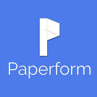 The paperform logo on a blue background.